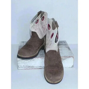 Ariat Cowgirl Boots Pink Brown Embroidered Leather Size 1.5 Teen Fatboy Style